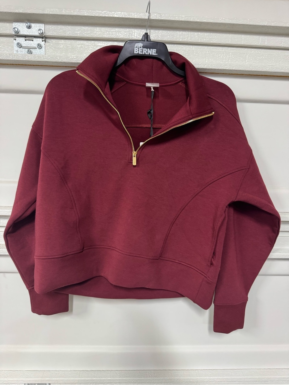CALIA Women's Soft Scuba Mock Neck 1/4 Zip Medium Deep Merlot